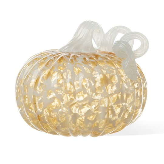 Michaels, Glitzhome® 6" Fall Amber Dots Round Glass Pumpkin – Category: Decor Pumpkins